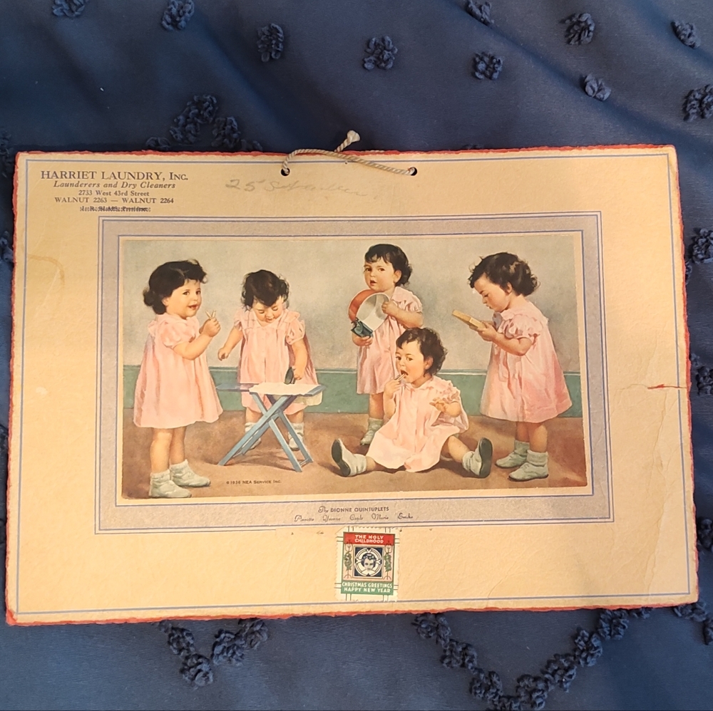 Vtg. Advertising Calendar Cover 1937 The Dionne Quintuplets Harriet Laundry Inc